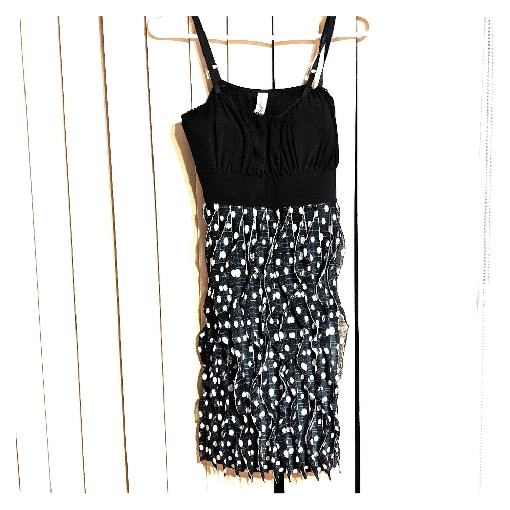 Black and White Poka For Ruffle Mini Dress